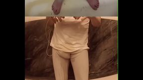 I couldn'_t hold it - wetting myself in gym outfit - front view and POV