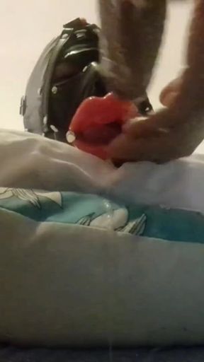 Laura throatfucked with a big lips gag has to swallow a huge load of cum