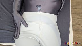 SpandexQueen's Double Orgasm&#x1F4A6;: Cumming Twice On White Leather Leggings & Gray Spandex Body