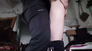 Brunette housekeeper getting pounded in kitchen doggy style while getting her big strapon orgasm hard