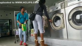 Laundromat Creep Shots 2 sluts with round asses and no bra