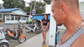 Thai teen amateur picked up at a 7 11 for horny threesome sex