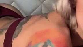 Sexy blonde slut Agata Ruiz sucks dildo for delicious juice