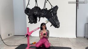 Midair Human Doggy Meets Fucking Machine; Cumming in Midair! Number 1 Full Body Bondage Fetish Video!
