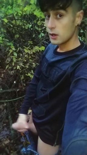 Twink Jerks off Outdoor Behind Rest Area