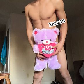 Undressing in front of my new teddy bear, virgin boy, cute, homemade, cumshot, cute, cum inside, tasty