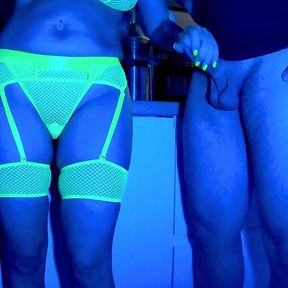 Wife Sucks 2 Cocks in Neon Light. Threesome. Full Scene. Ep 4641