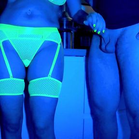 Wife Sucks 2 Cocks in Neon Light. Threesome. Full Scene. Ep 4641