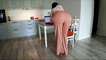 Step mom catches step son with a boner at the office