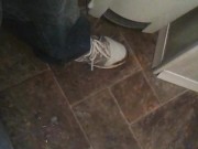 using my phone as i cum on the floor in public bathroom