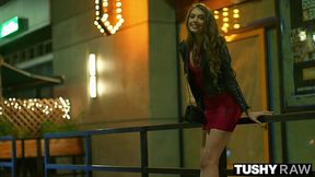 Butt-plugged chick prepares for a big cock in her ass