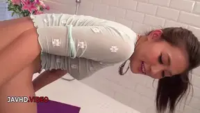 Aoi Mizuno gets her blonde big tits out and gives a sensual Asian blowjob.