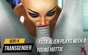 Super alien sex in the sci-fi lab. Futa alien plays with a young hottie