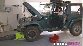 Car mechanic with huge dick gets to fuck a hot petite babe