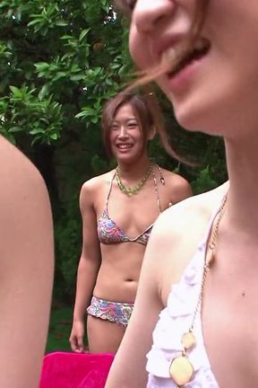 Group sex session with summer girls by the pool