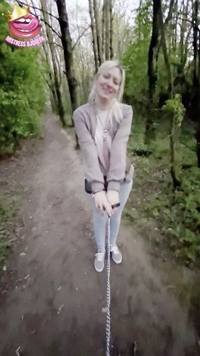 Humiliating Chastity Walk on a Leash Attached to His Locked Cock