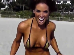 Extreme short bikini cameltoe string on beach