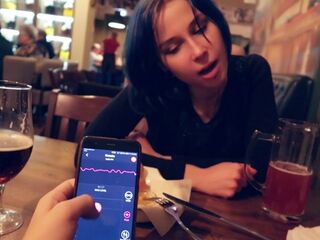 I took control of my stepsister's dildo in the bar and brought her to climax.