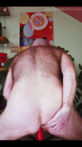 Hairy Ftm Rides a Chair Dildo