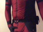 in DEADPOOL costume with NO UNDERWEAR ON and that BIG PACKAGE