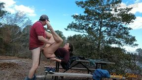 Amateur wife fucked and creampied on public picnic table