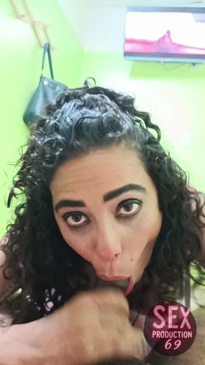 My friend gives me a blowjob and swallows all my milk