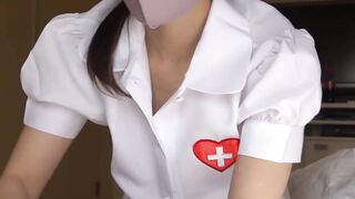 Japanese nurse pees on Covid patient and rubs his big dick