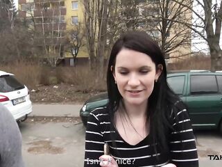 Cheated brunette left in nature's garb on the street with cum on stomach