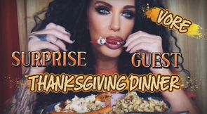 SURPRISE GUEST FOR THANKSGIVING DINNER- MistressRavenFD - Giantess Raven eats a surprise guest at Her Thanksgiving dinner