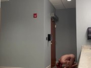 Slave crawling nose to floor in public bathroom