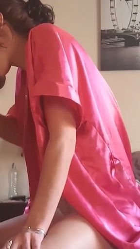 Girl in silk robe jerking cock and smoking cigarette   Clip 2