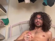 Hairy Otter boy eating own precum and cuming a thick load