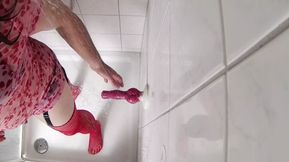 Sissy cdtv playing in the shower with my new dildo