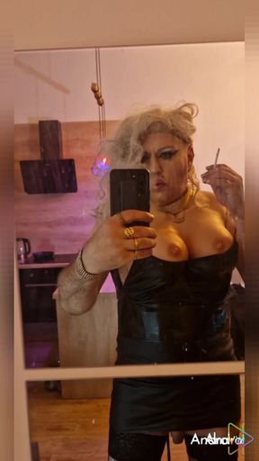 Sissy faggot tease with smoking cigarettes.