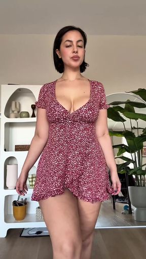 Curvy blonde in floral romper