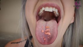 Mia's Mouth talk and pop rocks with endoscope view inside