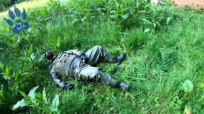 outdoor wanking in German Zodiak suit with compressed air