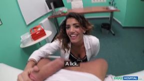 Sexy Medical STUDENT is given a hand on pracial lesson in the male genitalia -