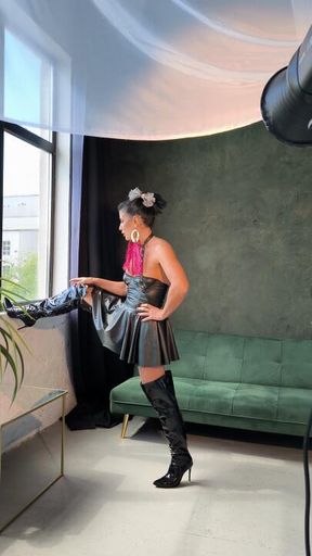 in latex dress and boots