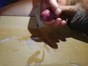 Stroking my uncircimcised grower with lotion until huge cumsplurge happens in slow-motion!
