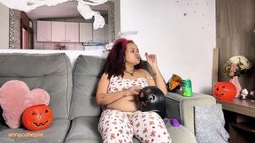 gassy bbw halloween movie night with farting and burping