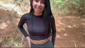 Karol Smith, sexy Mexican Latina, seduces a stranger to help her in the forest and cums inside