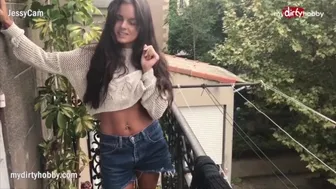 Gorgeous brunette gives a sloppy deepthroat blowjob and takes a creamy facial