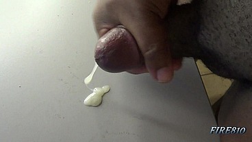 Check Out How This Black Cock Bust a Huge and Creamy Nut on a Table