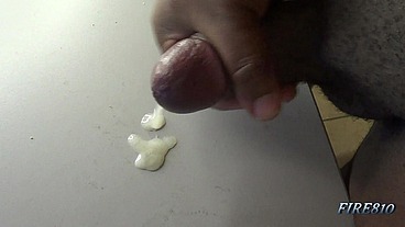 Check Out How This Black Cock Bust a Huge and Creamy Nut on a Table