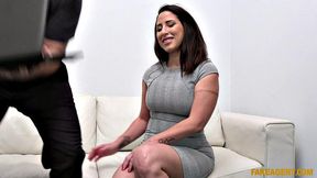 Spanish babe rides the agent's cock
