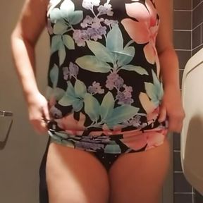 Sexy Blonde Tease Striping in Starbucks Bathroom