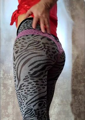 Sissy in tights and a nightgown tries on different panties