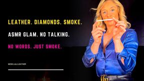 ASMR Silent Smoking in Blue Satin & Leather: British MILF Adds Jewelry Triggers with 120s Cigarette & Glam Details