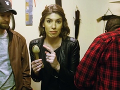 Amateur couple testing their new handmade wooden dildo